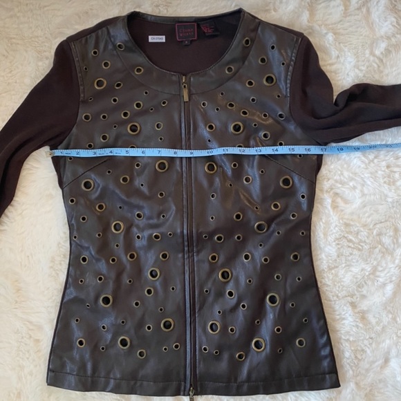 Color Works Leather/Rayon Brown Sweater, Size Small - Picture 12 of 13